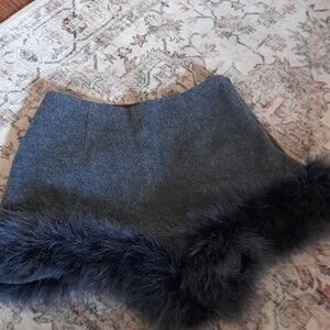 High-Waist Faux Fur Trim Shorts - Gray